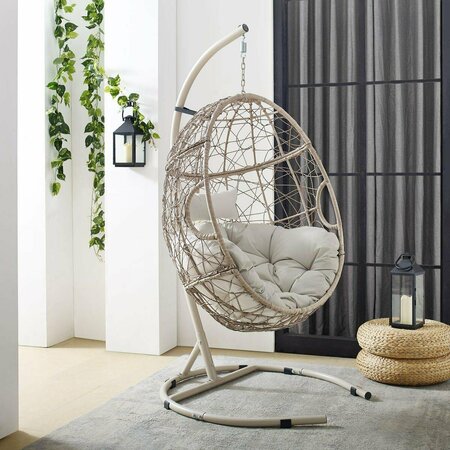 CLAUSTRO Outdoor Wicker Hanging Egg Chair, Light Brown & Sand - Egg Chair & Stand CL3036201